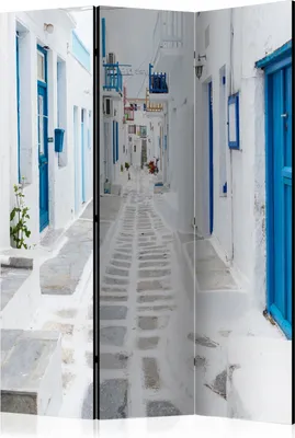Produktbild von 3-teiliger Einseitiger Vlies Paravent - Greek Dream Island 135x172 cm Städte d-B-0097-z-b