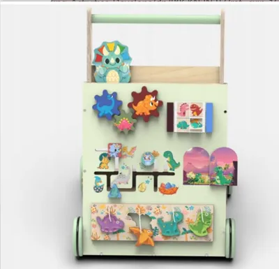 Produktbild von Holz Lauflernwagen Montessori für Kinder mit Dino-Motiv, multifunktional