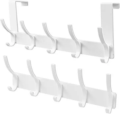 Image de Porte-manteaux mural Unyqoos® en aluminium, lot de 2, dimensions 37 x 7 x 3 cm, 5 crochets par rail, capacité de charge de 15 à 20 kg, fixation par vis ou adhésif