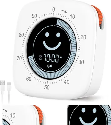 Produktbild von Visueller Digitaltimer 100 Minuten – USB-C aufladbar + 4 Alarmmodi, Smiley-Display