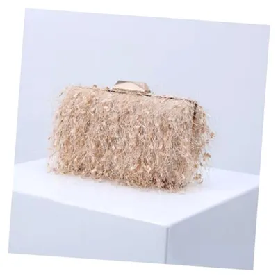 Produktbild von Beige Damen Abendtasche aus Polyester im Vintage-Stil mit Kette – Mittelgroße Handheld Clutch für Abendessen und Cocktailpartys