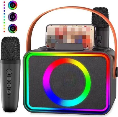 Zdjęcie produktu dla Zestaw karaoke, przenośny zestaw głośników Bluetooth z 2 mikrofonami, kompletny system.