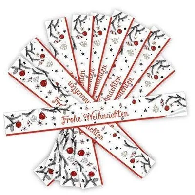 Produktbild von Logbuch-Verlag 10 lange Aufkleber FROHE WEIHNACHTEN rot weiß schwarz 5 x 42 cm Banderolen z. Verschließen v. Kartons Versandtaschen Weihnachtsverpackung10 Stück