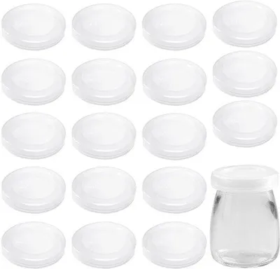 Immagine prodotto di Uniqoos® Set da 20 coperchi riutilizzabili da 67 mm, trasparenti (in PE), con guarnizione a prova di perdite, ideali per vasetti di yogurt e contenitori per alimenti