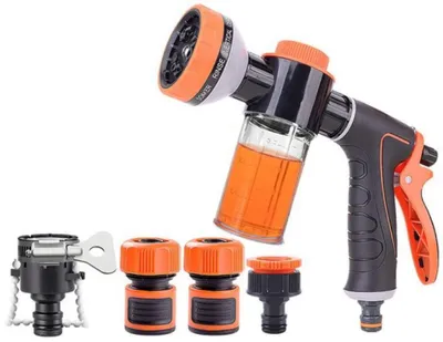 Produktbild von Gartenspritzpistole - 10 Sprühmuster - Einstellbarer Wasserdurchfluss - Inkl. 4 Anschlüssen - Für Autowäsche,und Gartenschlauchanschluss