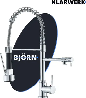 Produktbild von KLARWERK® Björn | Gastronomie Küchenarmatur Chrom mit Zwei Brausen | Silber Edelstahl Professional Wasserhahn Küche | Doppelspülbecken Restaurant