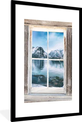 Produktbild von MuchoWow® Gerahmtes Poster Aussicht - Berg - Wasser 60x90 cm - Poster mit Schwarzem Bilderrahmen Wandposter Rahmen Foto Bilder - Dekoration - Wandposter Wohnzimmer - Hochwertig