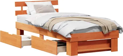 Produktbild von Bettrahmen Wachsbraun 90 x 190 cm Massives Kiefernholz
