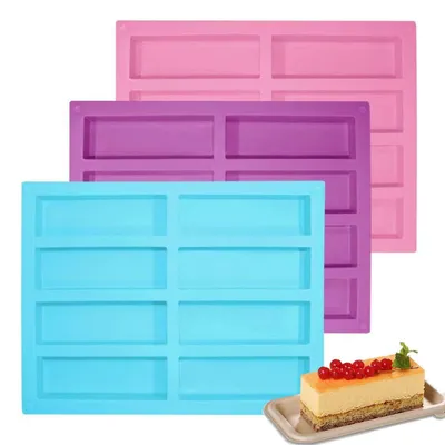 Image de 3 moules en silicone, forme rectangulaire étroite, pour barres énergétiques, barres de céréales