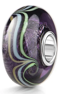 Produktbild von MATERIA by Matthias Wagner Glas Bead Linien Welle Glasperle Anhänger lila Glitzer mit Silber Hülse für Beads Armband 513