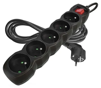 Prodlužovací kabel 3 m / 5 zásuvek / s vypínačem / černý / PVC / 1,5 mm2