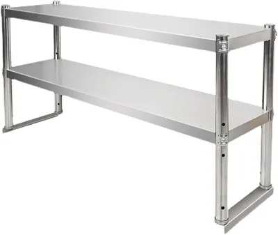 Imagen del producto de Mesa de trabajo de acero inoxidable para uso comercial, con dos estantes ajustables, ideal como mesa de preparación robusta para cocina, restaurante, hogar y hotel