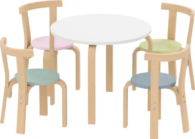 Produktbild von 5-teiliges Kindertisch- und Stuhlset, leichtes Massivholz, Bunt