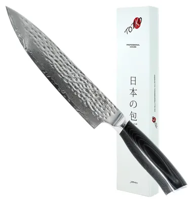 Japanisches Kochmesser 20 cm, Damaststahl, handgehämmert, Micarta-Griff