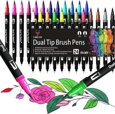 Produktbild von Brush Pen Set, 24 Farben, Doppelseitige Filzstifte, Pinselstifte