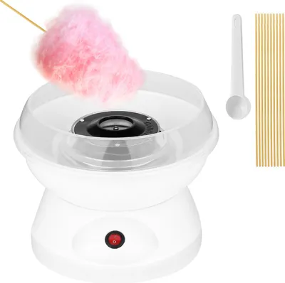 Obrázek produktu pro Přenosný výrobník cukrové vaty pro domácí použití, 450 W, s ochranou proti stříkající vodě, lžičkou na cukr a 10 tyčinkami na cukr