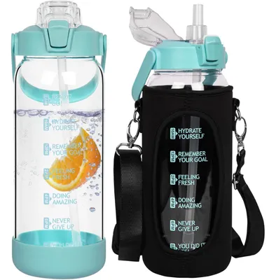Productafbeelding van Solidchoice - 1.5L Borosilicaat Glazen Drinkfles met Rietje en Tijdmarker