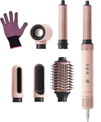 Zdjęcie produktu dla Stylizator do włosów 6 w 1 - Szczotka z gorącym powietrzem, lokówka - Stylizacja włosów - Automatyczne nasadki do kręcenia - 41 x 27,2 x 8,4 cm - Różowy