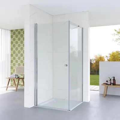 Produktbild von Duschkabine aus Sicherheitsglas (ESG) 5 mm klar Höhe 187 cm rahmenlos Chrom-Optik