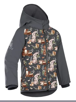 Obrázok produktu pre Unuo, Detská softshellová bunda s fleecom, Tm. Grey, Bunny - 92/98