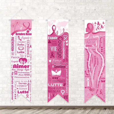 3 rosa Schleifenbanner 30x120 cm, Brustkrebs-Dekoration