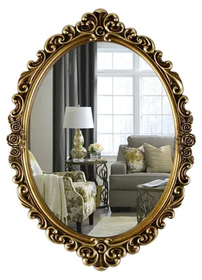 Immagine prodotto di Specchio da parete ovale, stile vintage, con cornice dorata in resina, dimensioni 51,8 x 36,8 cm
