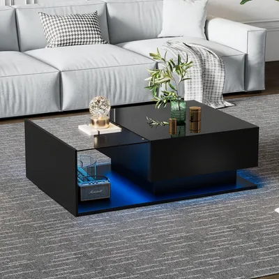 A modern living room scene with a couch and a coffee table.