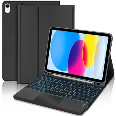 Image de Coque Clavier pour iPad A16 (11") / iPad 10 2022 (10,9") CuirPolyuréthaneNoir avec Clavier Bluetooth Rétroéclairé