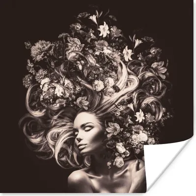 Produktbild von MuchoWow® Poster Blumen - Frau - Natur 50x50 cm - Wohnzimmerdekoration
