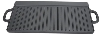 Image de Plaque de cuisson rectangulaire en fonte polyvalente et sûre, de grande taille, à double face et à deux poignées, pour barbecue à gaz, 50 x 23 x 2 cm / 19,7 x 9,1 x 0,8 pouces