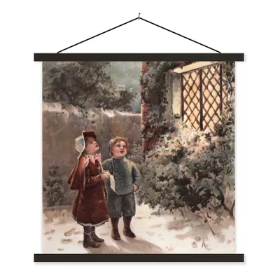 Produktbild von MuchoWow® Textilposter Porträt Weihnachten - Winter - Vintage 120x120 cm mit schwarzem Rahmen - Aufhängungsset