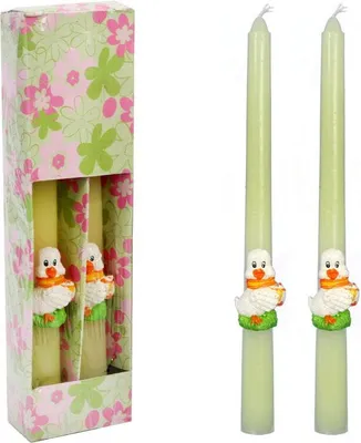 Produktbild von Osterkerzen mit Entenfiguren, 26 cm, Weiß, 2 Stück.