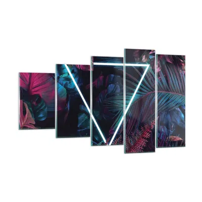 Produktbild von Bilder auf glas - 5 Teile - Leuchtend Dreieck Blätter - 100x60cm - Glasbilder - Wandbilder - Bilder - zum Aufhängen bereit - Wanddekoration aus Glas - Glas Bilder - Wandbild auf Glas - GEG100x60-4563