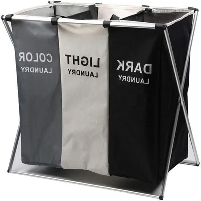 Obrázok produktu pre Koš na prádlo s priehradkami – na triedenie oblečenia – na usporiadanie prania – trojité rozdelenie – 64 x 38 x 60 cm