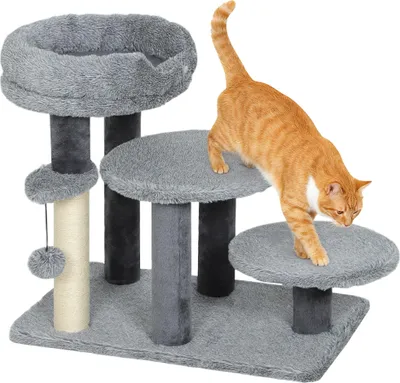 Produktbild von SUGIFT Katzenbaum mit Stufen, Plüsch & Sisal, Grau