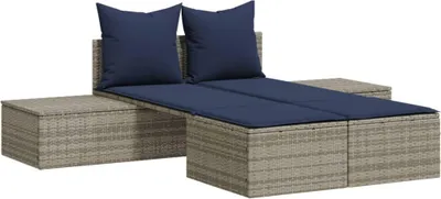 Produktbild von vidaXL Doppel-Sonnenliege mit Kissen Grau Poly Rattan
