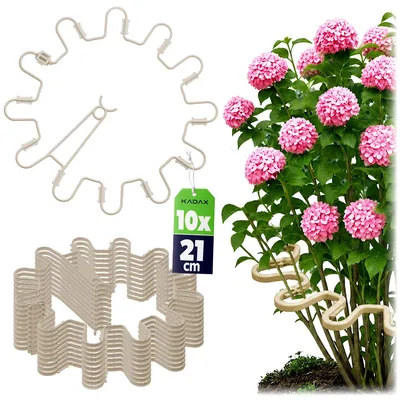 Immagine prodotto di KADAX Supporti per piante perenni rotondi Ø 21 cm, set da 10 pezzi, supporti per piante in plastica, tutori per piante, tutori per piante perenni come ortensie e peonie, supporti per ortensie, anelli per piante (beige, 10 pezzi)