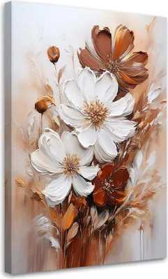 Produktbild von Leinwandbild Weiße Blumen auf beigem Hintergrund 40x60 Feeby Beige bild für die wand bereit zum aufhängen