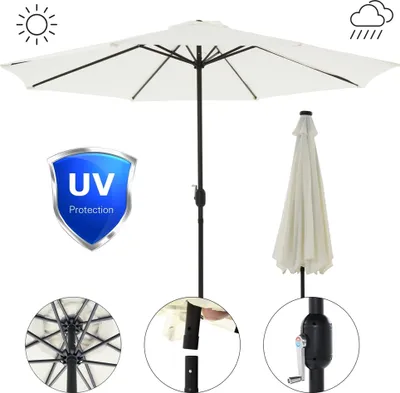 Produktbild von Mucola Sonnenschirm Ø3m inkl. LED Gartenschirm 360° drehbar Terrassenschirm Ampelschirm Marktschirm Strandschirm - Beige