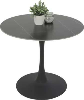 Produktbild von Runder Esstisch Paola - Tischplatte Sintered Stone Matt schwarz marmoroptik - Trompetengestell Anthrazit - Ø 90x75cm