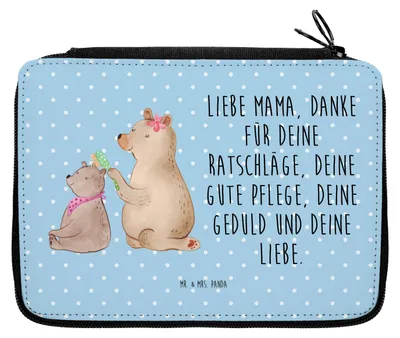 Produktbild von Mr. & Mrs. Panda Federmappe Bär Kind - Blau Pastell - Geschenk, Mäppchen, Schlampermäppchen, Schreibmappe, Tochter, Muttertag, Bleistiftetui, Federmäppchen, Mami, Mama