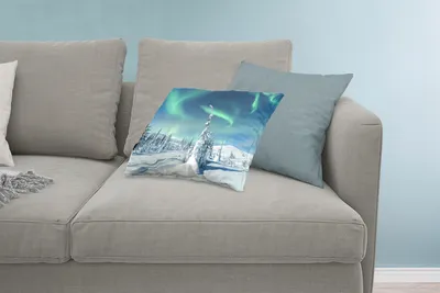 Produktbild von MuchoWow® Zierkissen Sofakissen Wohnzimmer Dekokissen 60x40 cm Nordlicht - Schnee - Landschaft - Winter - Höhle - Kopfkissen - Polster mit Foto