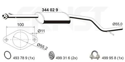 Produktbild von ERNST 344067 Mittelschalldämpfer Schalldämpfer für FORD MONDEO III (B5Y) MONDEO III Stufenheck (B4Y)