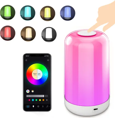Produktbild von LED-Nachtlicht, 7 Farbwechsel, Smart-Touch-Steuerung, Nachttischlampe, BT-Fernbedienung, 3600 mAh, wiederaufladbar, RGB, dimmbar, tragbar, kabellos, Nachtlichter fuer Schlafzimmer und Wohnzimmer