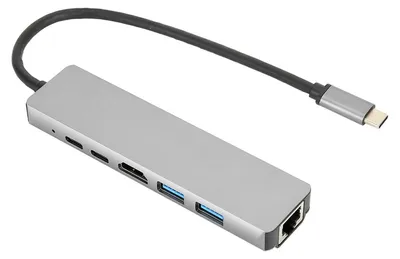 Image de Hub Type-C 6-en-1, station d'accueil multifonctionnelle Type-C vers UHD TYPEc HDTVSsrj45
