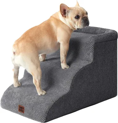 Productafbeelding van Hondentrap voor kleine honden - 3 treden - 35 cm hoog - schuim - antislip - grijs