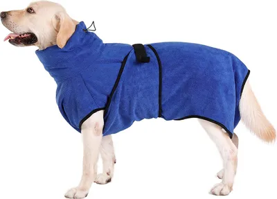 Produktbild von Hunde-Bademantel Mikrofaser Hundehandtuch Schnell Trocknend mikrofaser Handtuch Super Saugfähig Komfortabel und mit Verstellbaren Trägern für Haustiere Hunde und Katzen,Blau