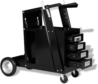 Produktbild von Schweißwagen mit 4 Schubladen, Schweißmobil Wagen für Schweßgeräte, Schweißgerätwagen Gerätewagen Werkstattwagen Metall, Schwarz 73,5 x 42 x 72 cm