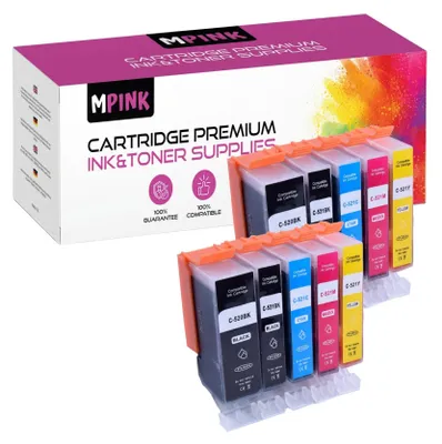 A product shot of multiple ink cartridges and their packaging.