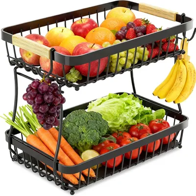 Imagen del producto de Cesta para frutas de 2 niveles, de metal , apilable, para la cocina
